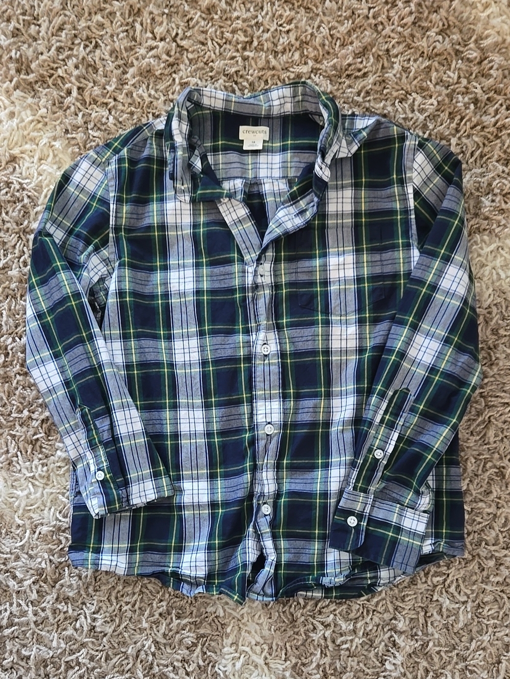 Crewcuts Navy and Green Plaid Button-Down Shirt